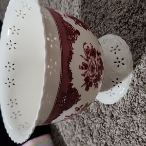 Vintage FTD Red Roses Cutout Pedestal Bowl